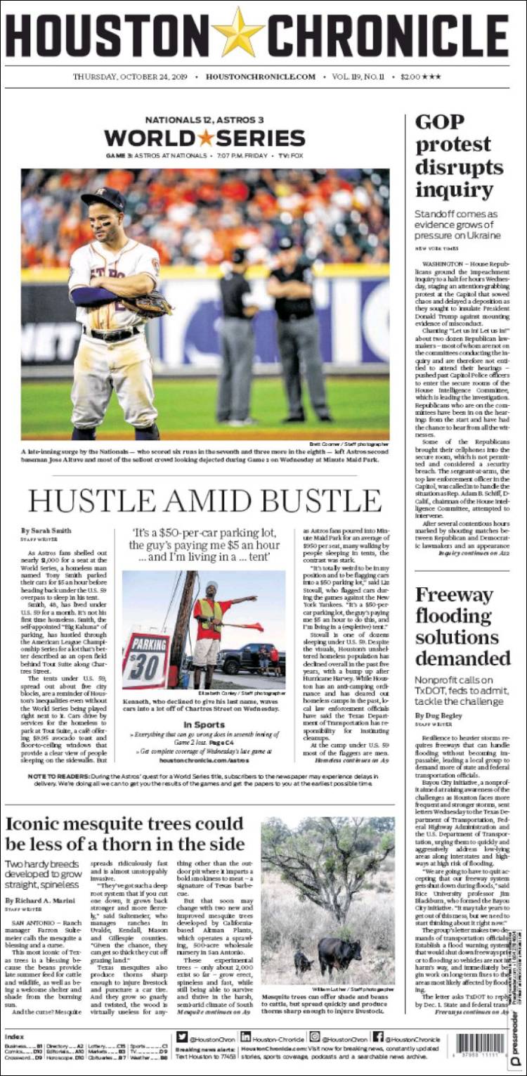 Portada de Houston Chronicle (USA)