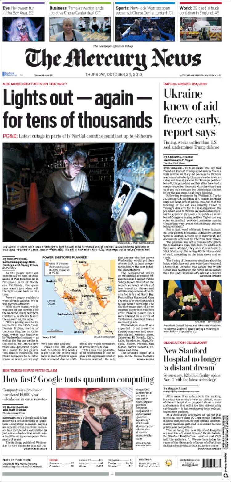 Portada de San Jose Mercury News (USA)