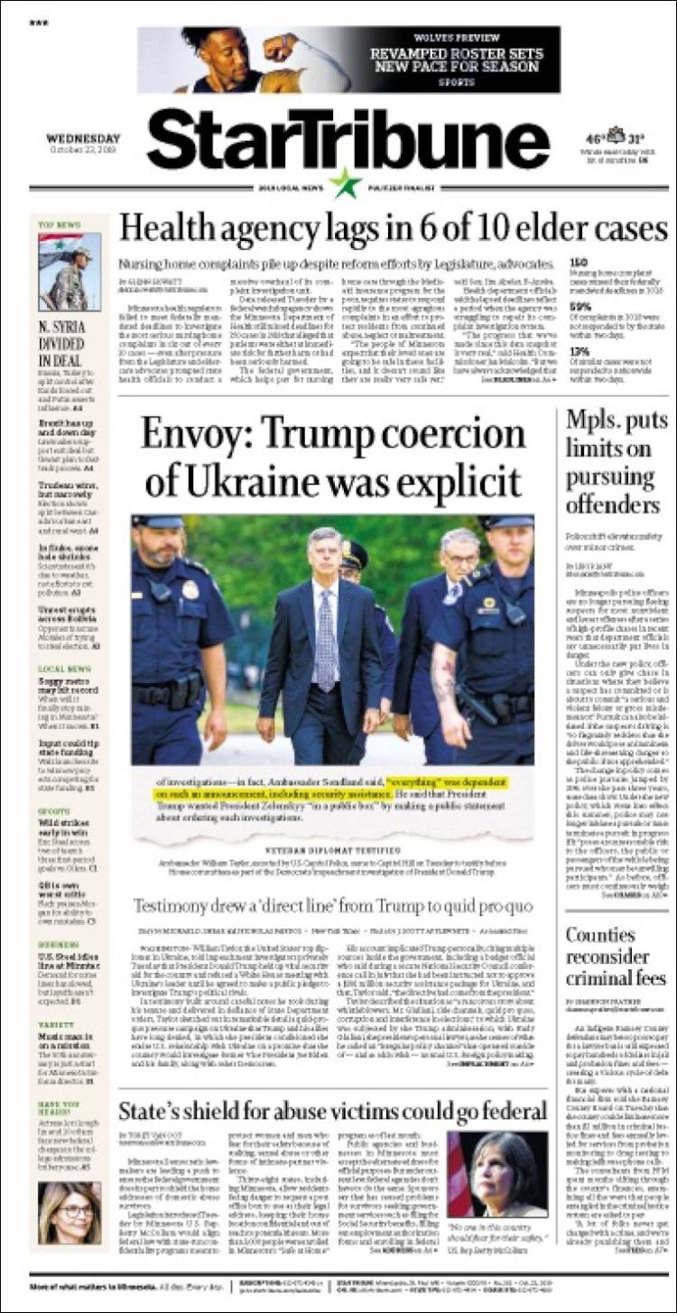 Portada de Star Tribune (USA)