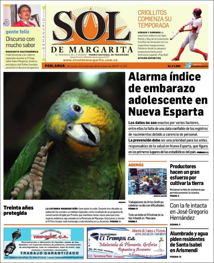 Portada de El Sol de Margarita (Venezuela)