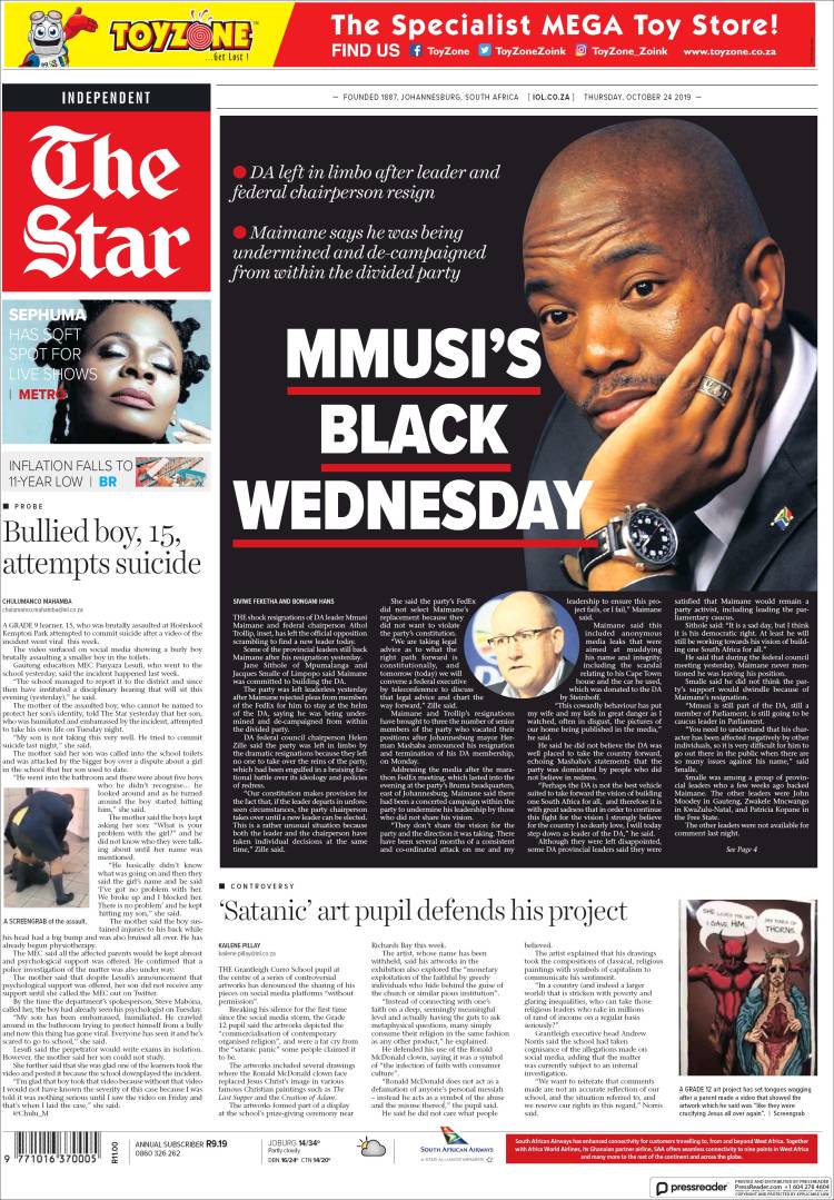 Portada de The Star (Sud&aacute;frica)