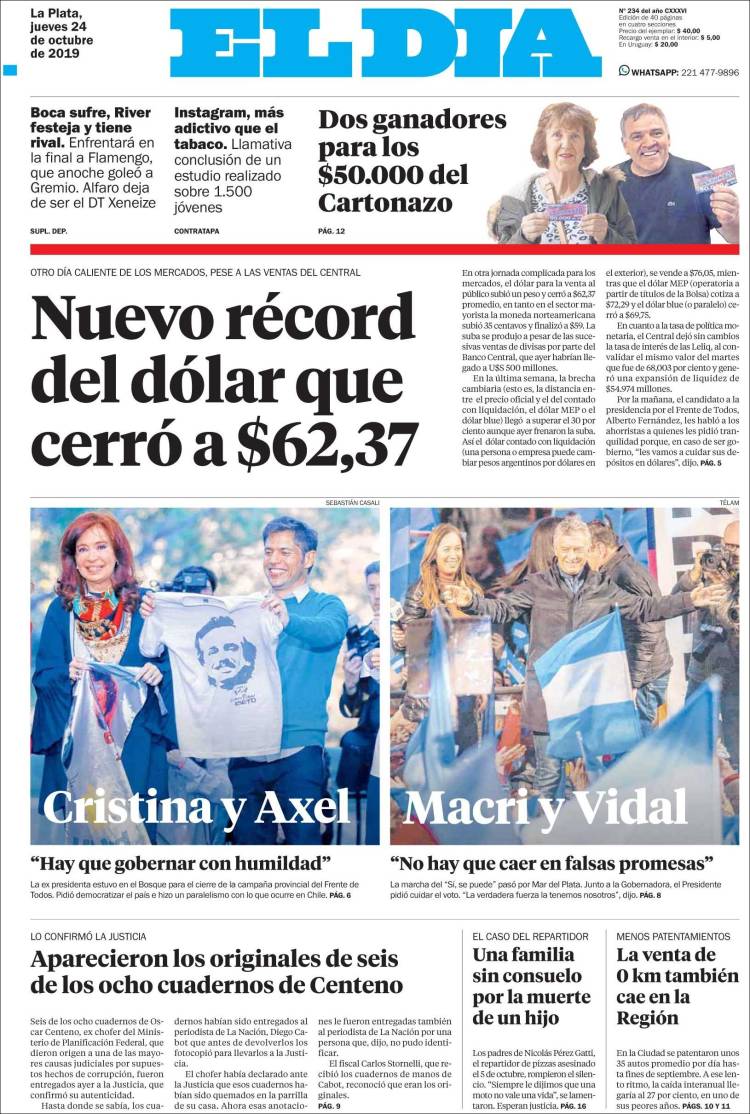 Portada de El Día de la Plata (Argentina)