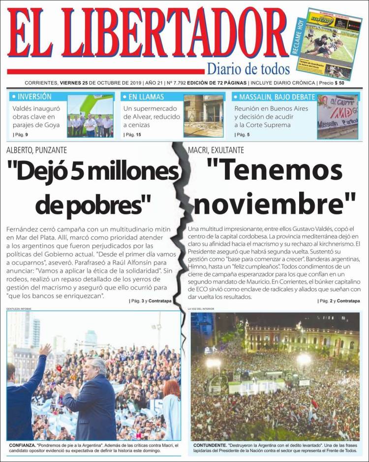 Portada de Diario El Libertador (Argentina)