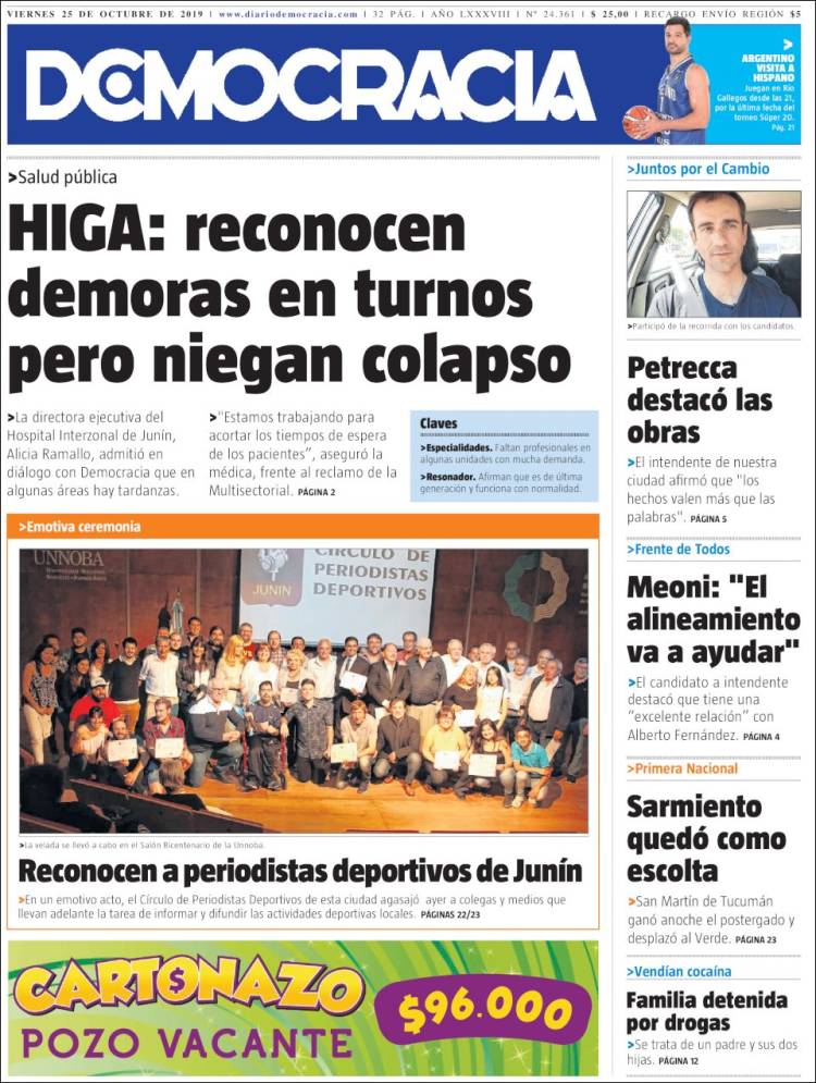 Portada de Diario Democracia (Argentina)