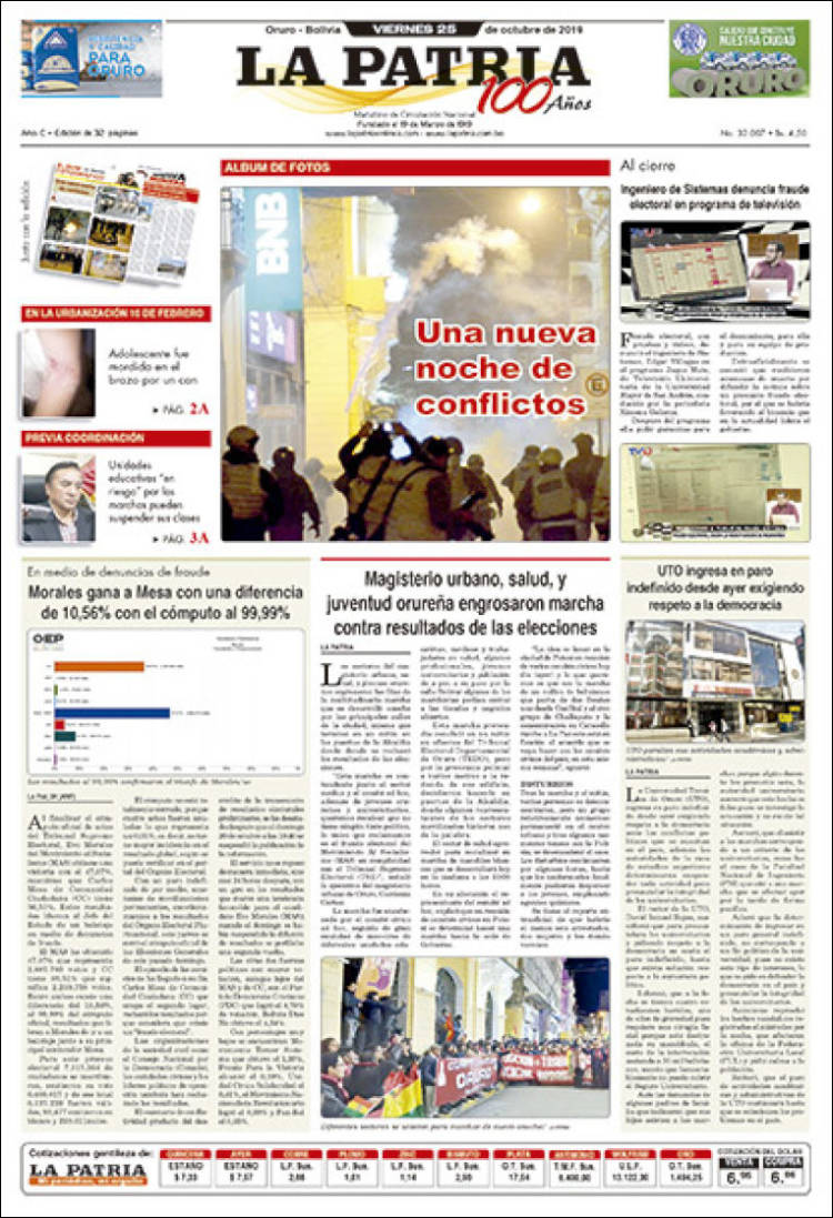 Portada de La Patria (Bolivia)