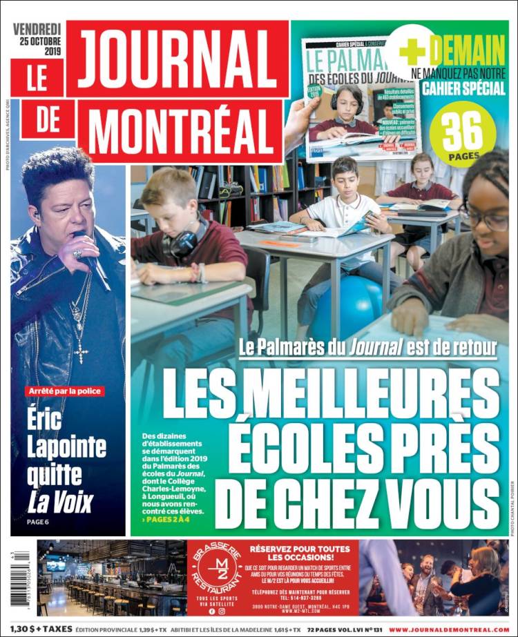 Portada de Le Journal de Montréal (Canadá)