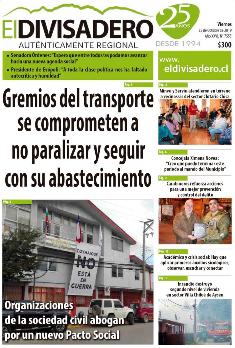 Portada de Diario El Divisadero (Chile)
