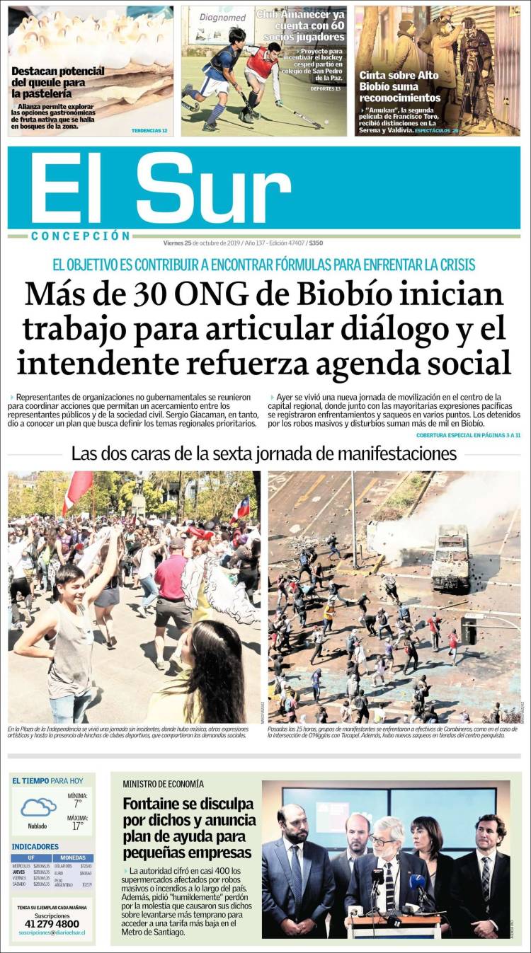 Portada de El Sur (Chile)