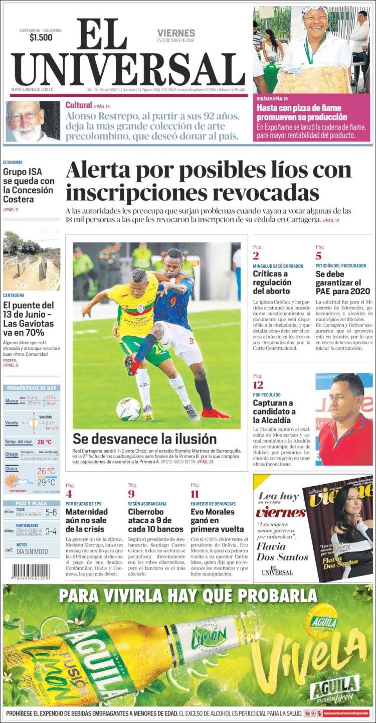 Portada de El Universal (Colombia)