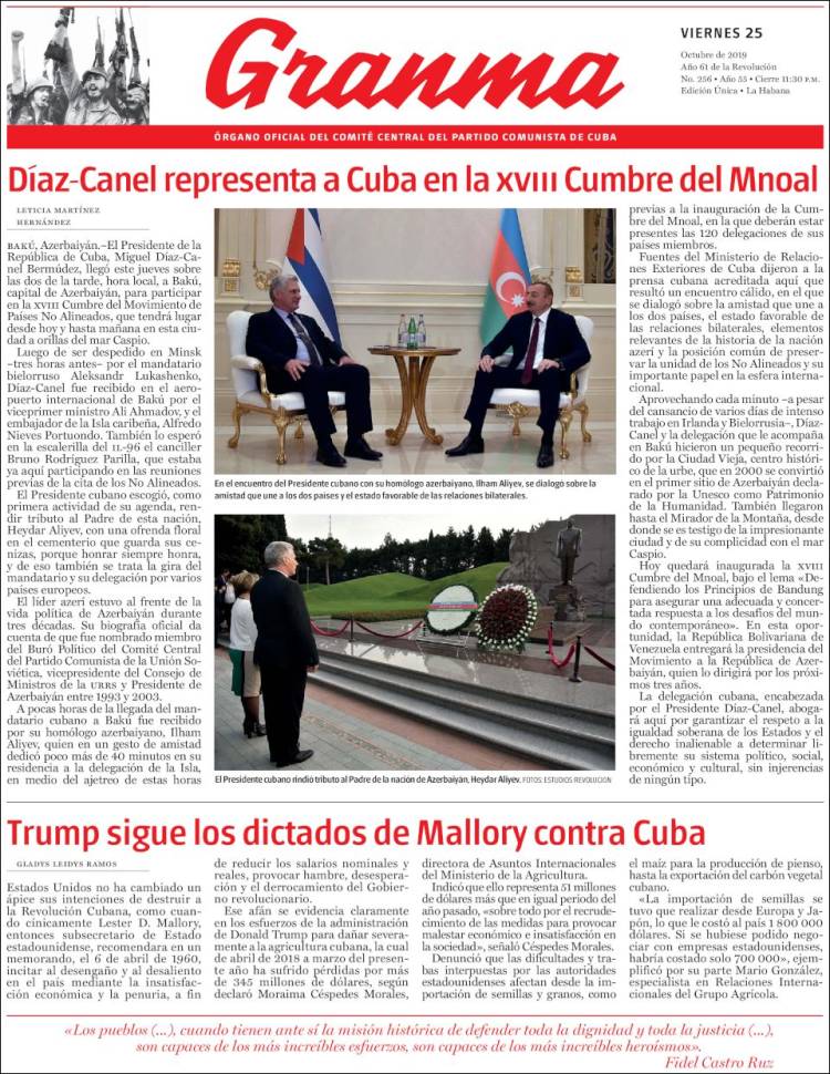 Portada de Granma (Cuba)