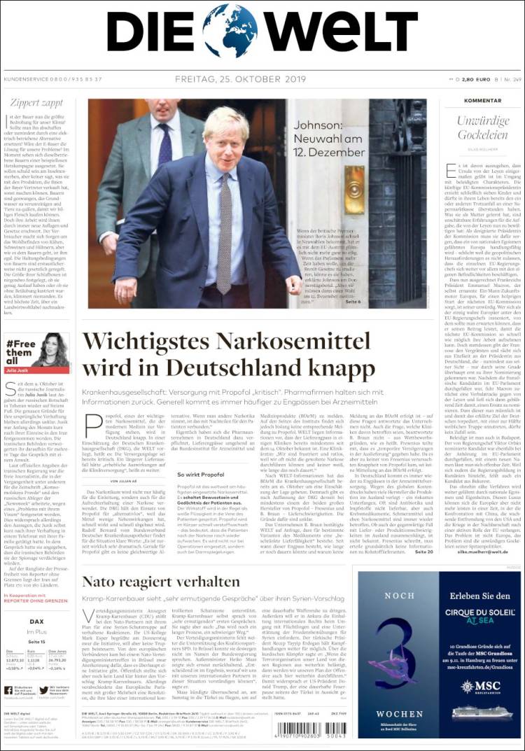Portada de Die Welt (Alemania)