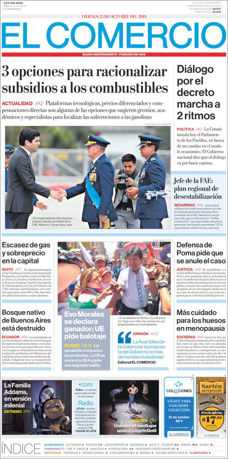 Portada de El Comercio (Ecuador)
