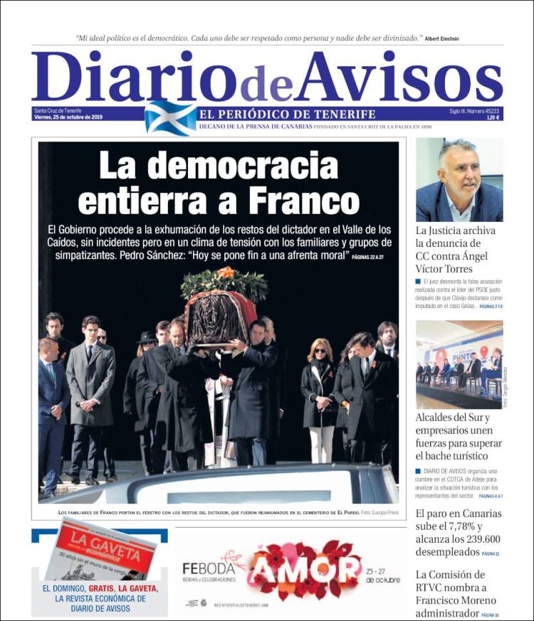 Portada de Diarios de Avisos (España)