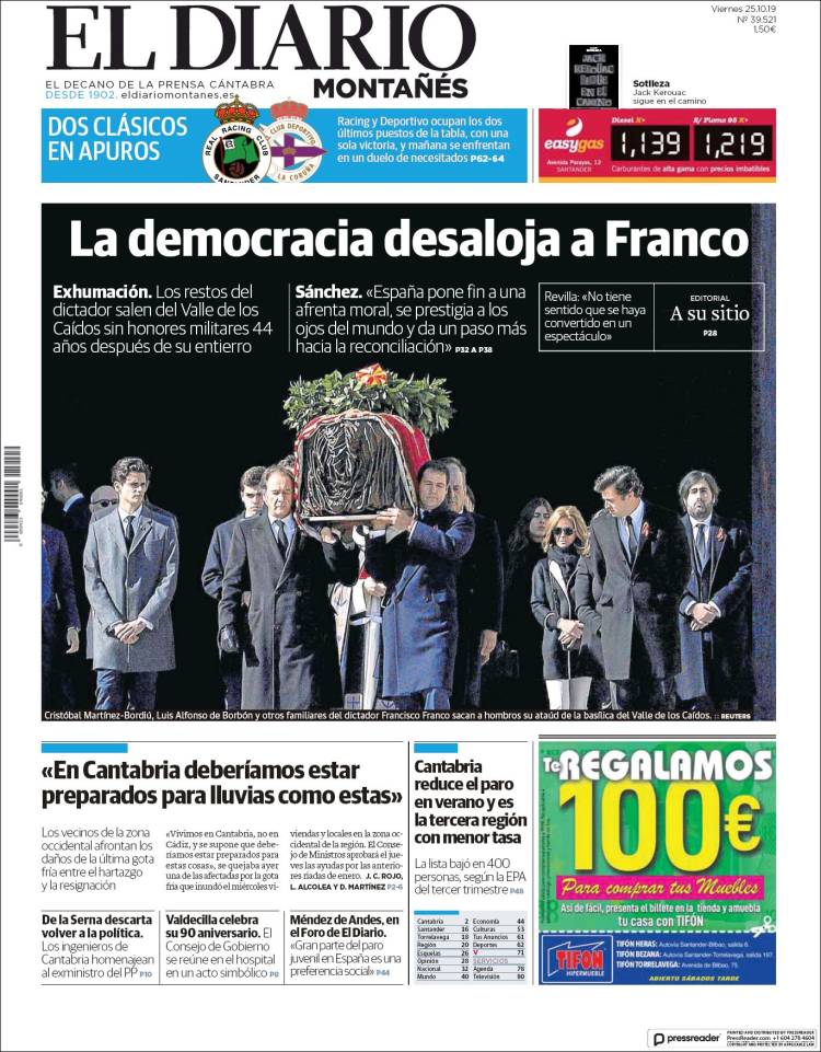 Portada de El Diario Montañés (España)