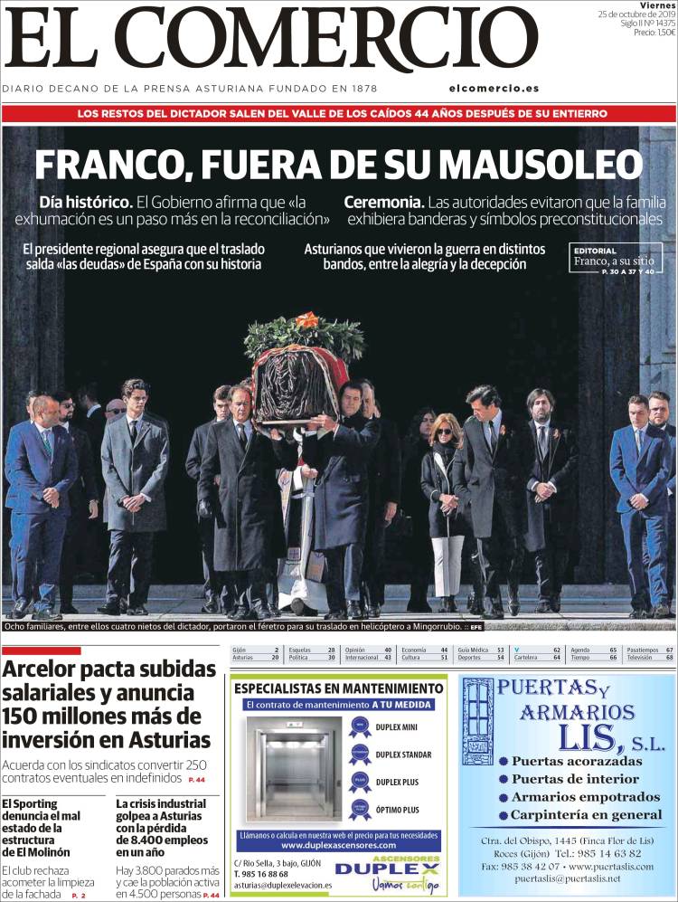 Portada de El Comercio (España)