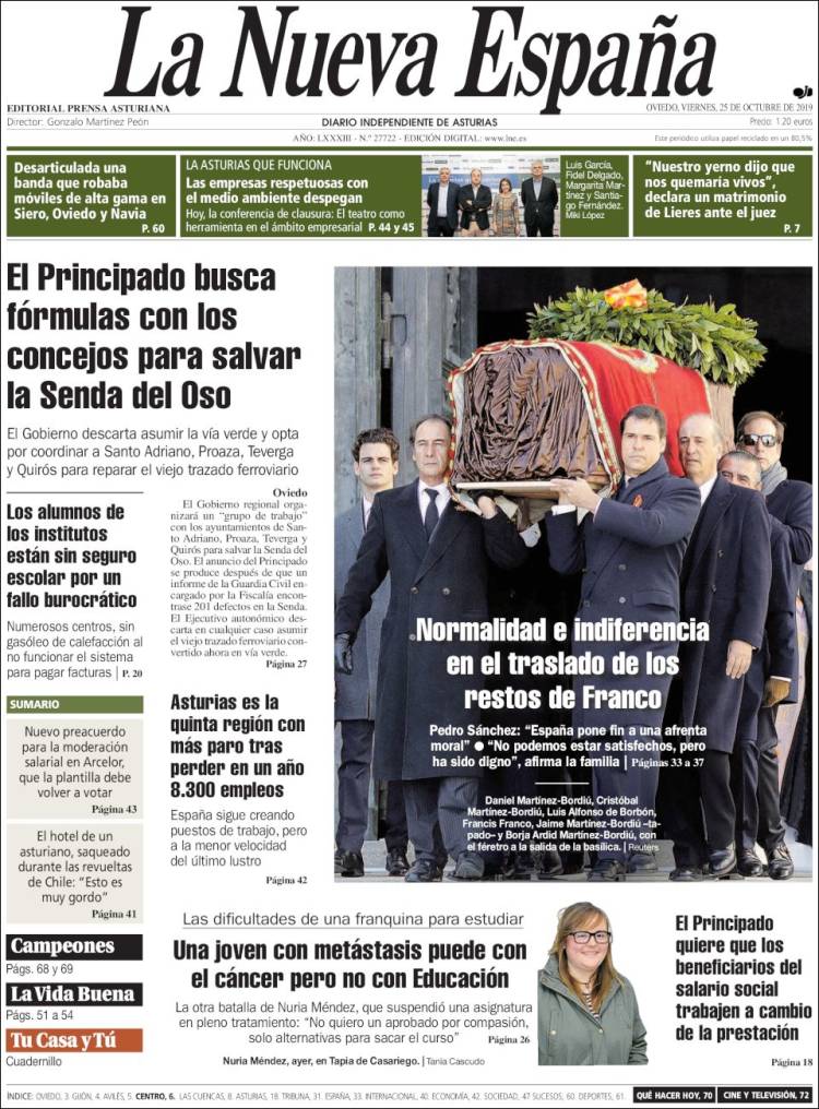 Portada de La Nueva España (España)