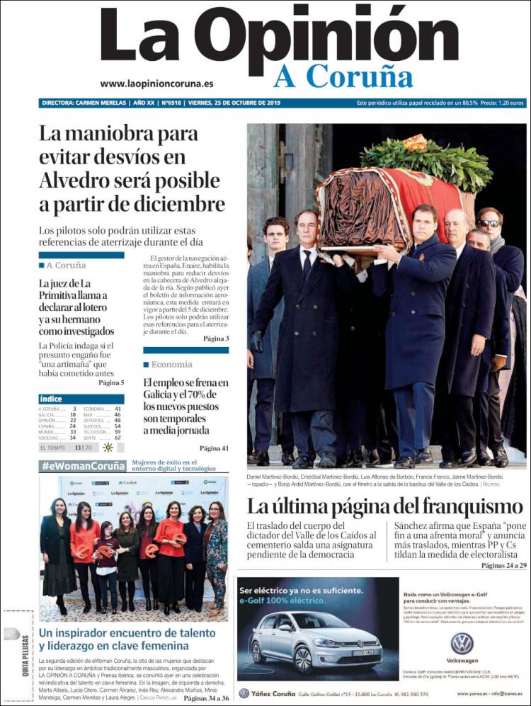 Portada de La Opinión de A Coruña (España)