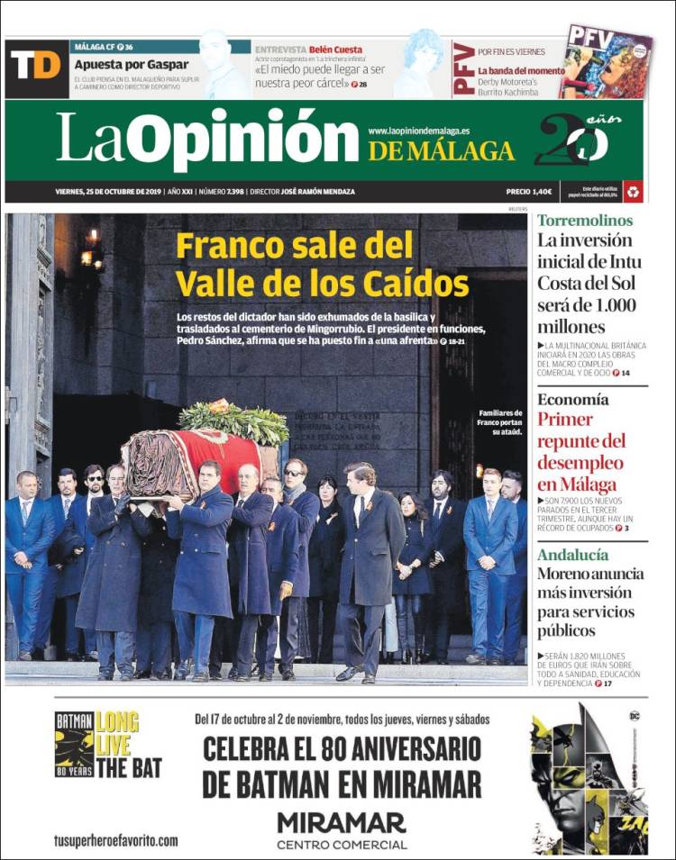 Portada de La Opinión de Málaga (España)