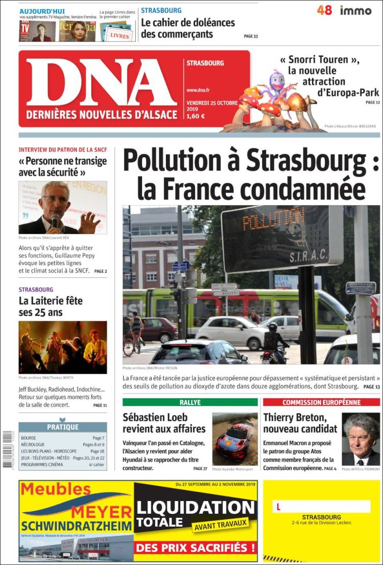 Portada de Les Dernières Nouvelles d'Alsace (Francia)