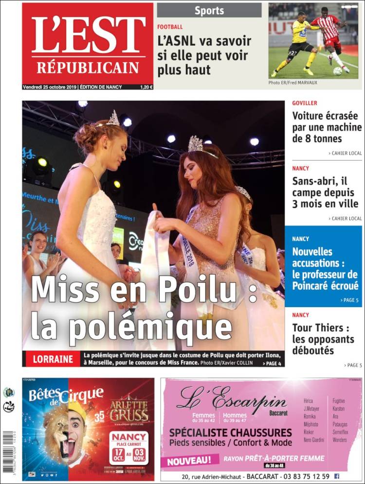 Portada de L'Est Republicain (Francia)