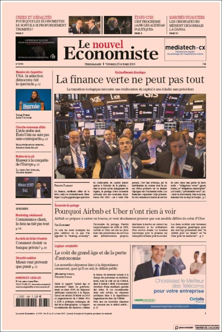 Portada de Le nouvel Economiste (Francia)