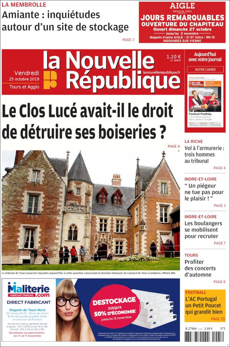 Portada de La Nouvelle Republique (Francia)
