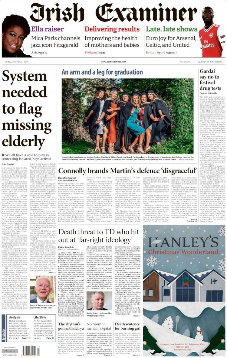 Portada de Irish Examiner (Irlanda)