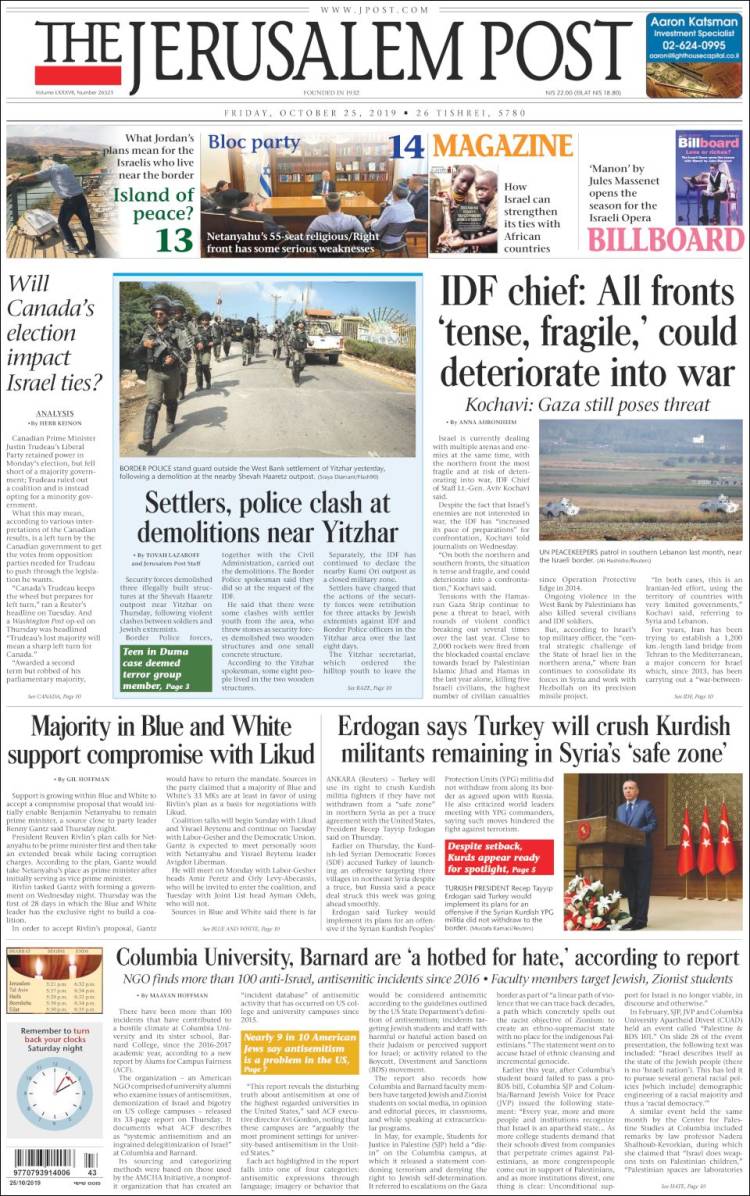 Portada de The Jerusalem Post (Israel)