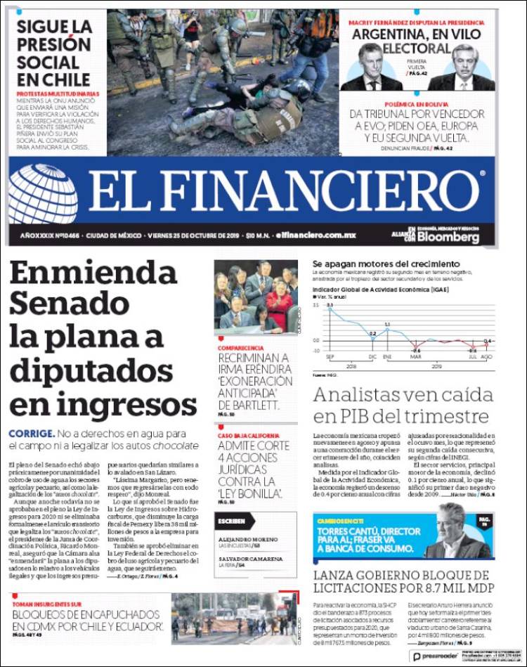 Portada de El Financiero (México)