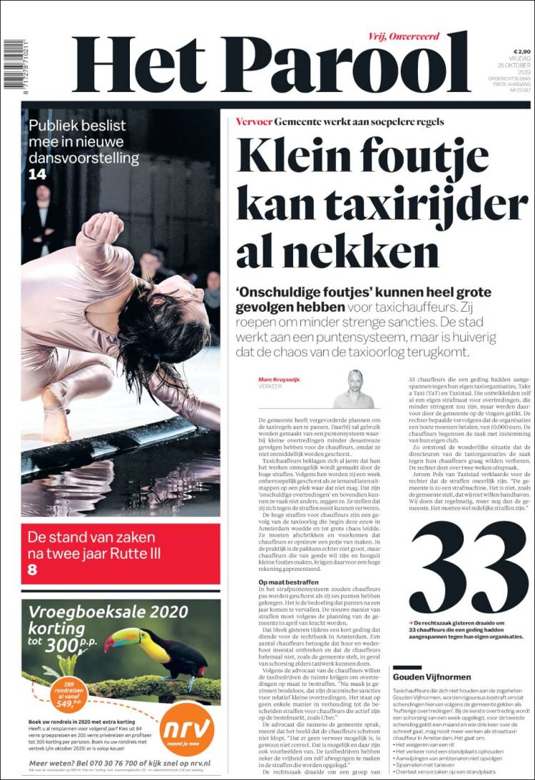 Portada de Het Parool (Pa&iacute;ses Bajos)