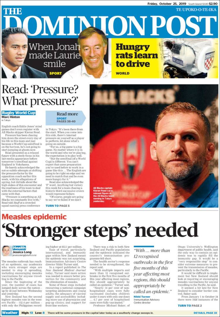 Portada de The Dominion Post (Nueva Zelanda)