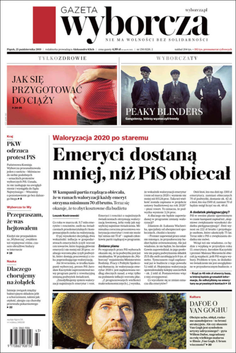 Portada de Gazeta Wyborcza (Polonia)