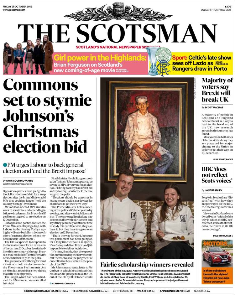 Portada de The Scotsman (Reino Unido)
