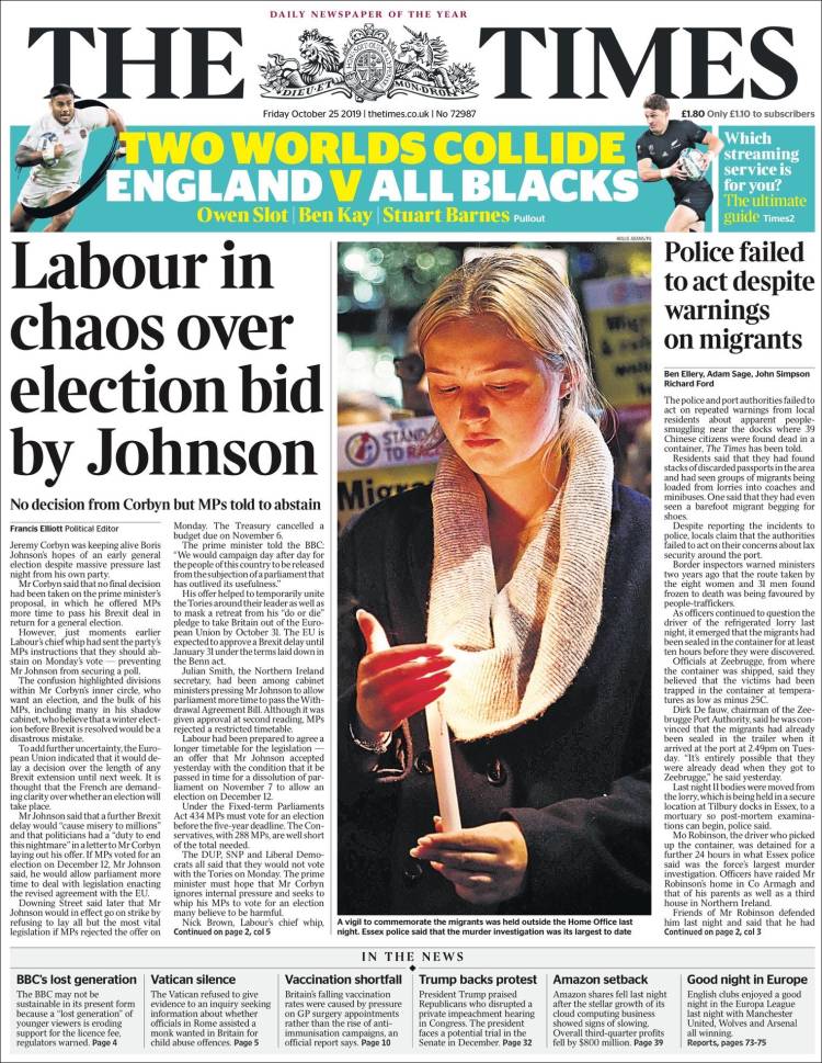 Portada de The Times (Reino Unido)