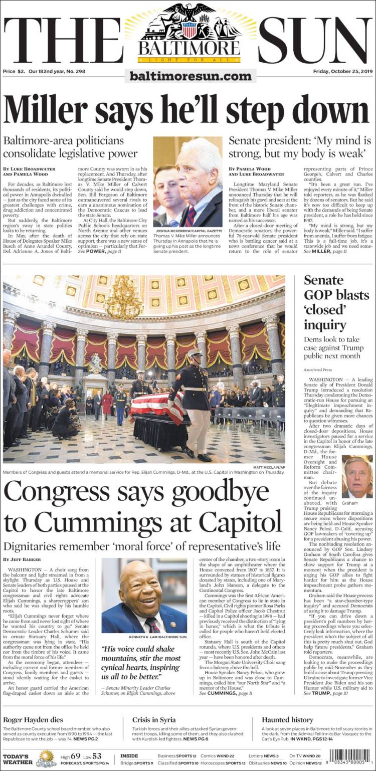 Portada de The Baltimore Sun (USA)