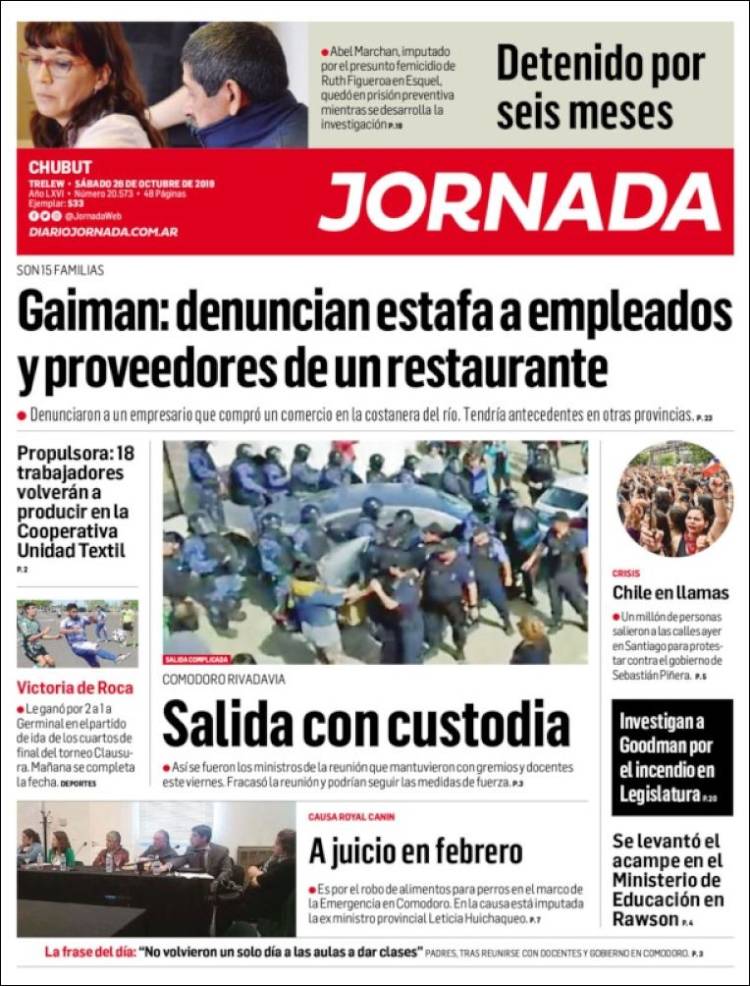 Portada de Diario Jornada en la Patagonia (Argentina)