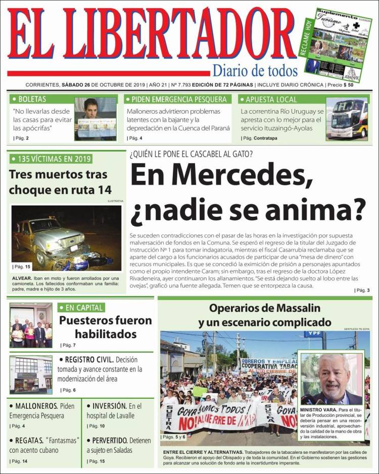 Portada de Diario El Libertador (Argentina)