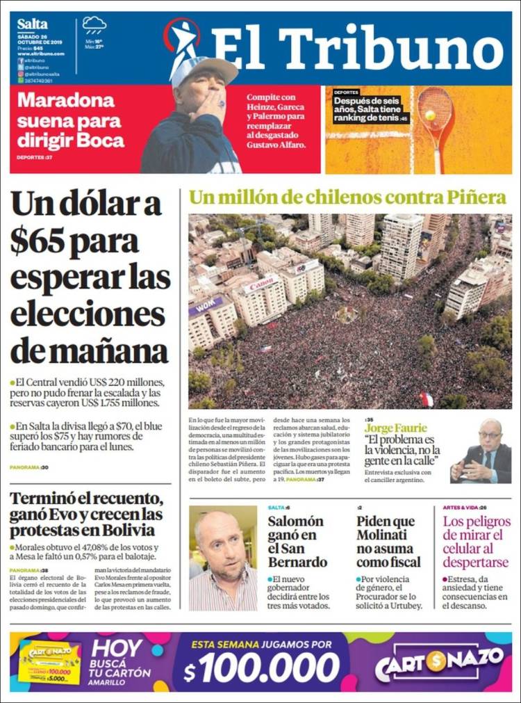 Portada de El Tribuno - Salta (Argentina)