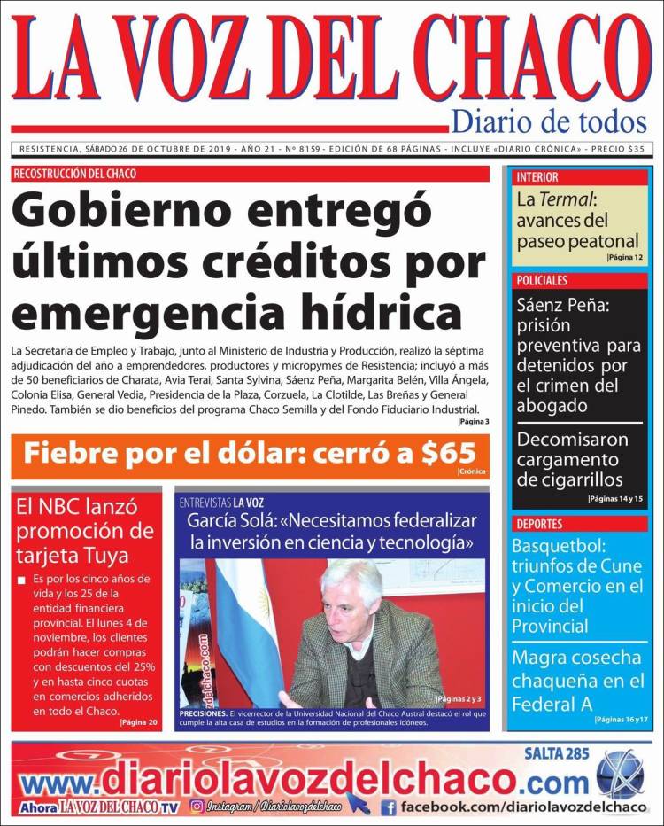 Portada de La Voz del Chaco (Argentina)