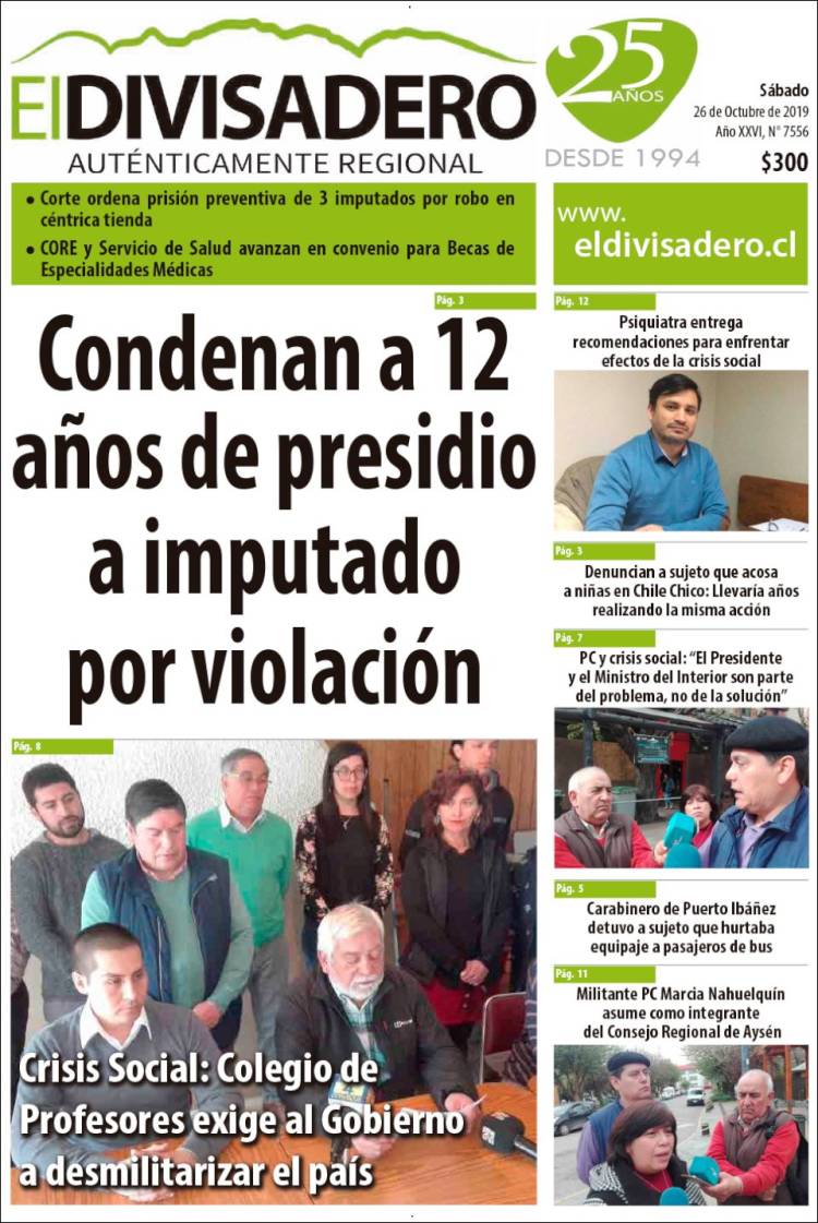 Portada de Diario El Divisadero (Chile)