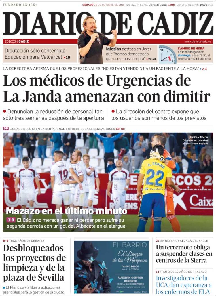 Portada de Diario de Cádiz (España)