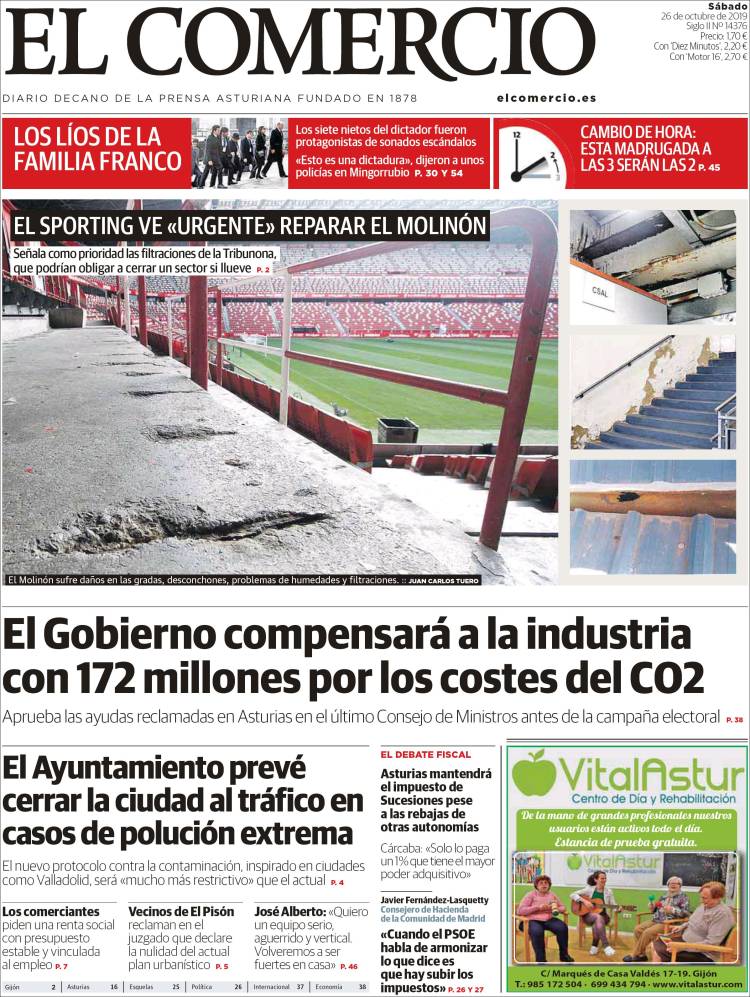 Portada de El Comercio (España)