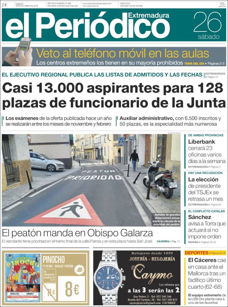 Portada de El Periódico de Extremadura (España)