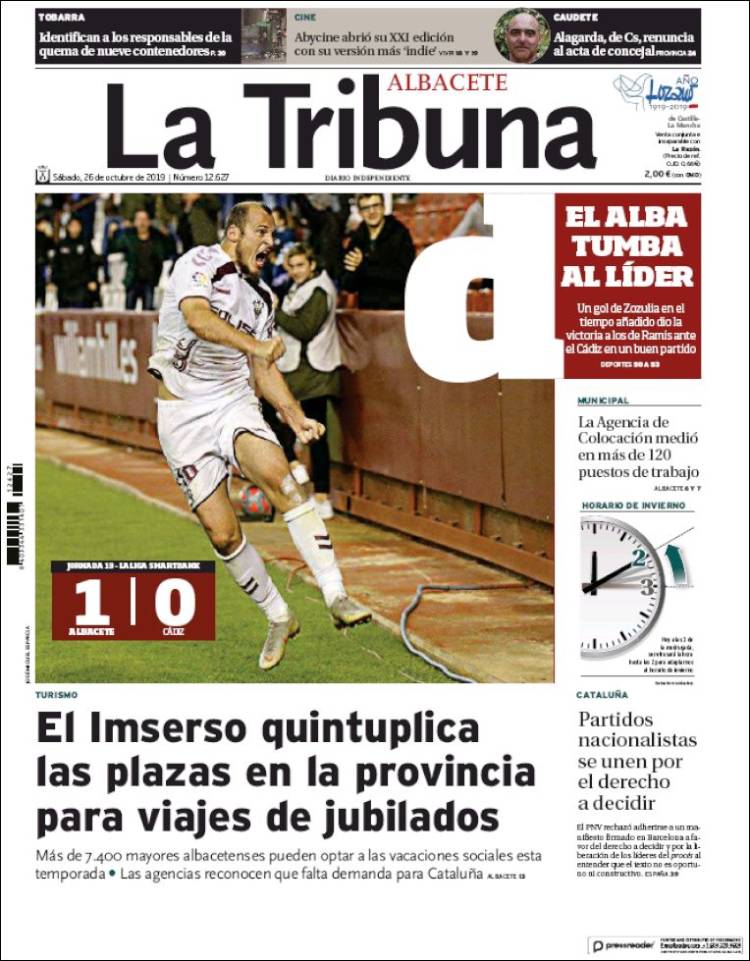 Portada de La Tribuna de Albacete (España)