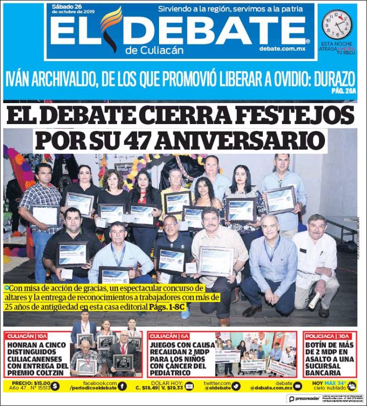 Portada de El Debate de Culiacán (M&eacute;xico)