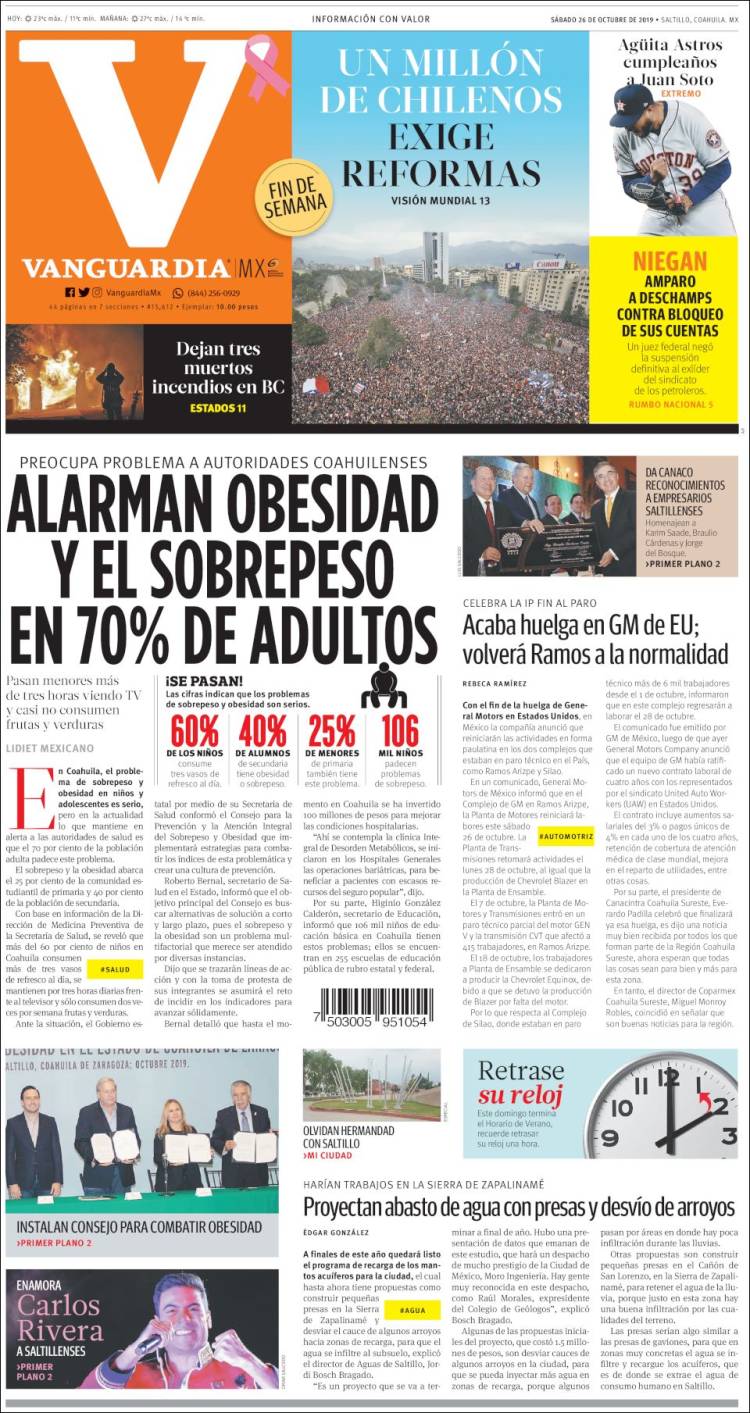Portada de Vanguardia (M&eacute;xico)