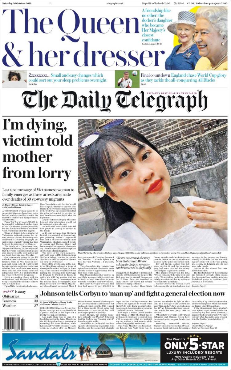 Portada de Daily Telegraph (Reino Unido)