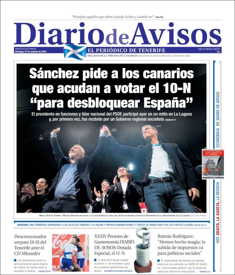 Portada de Diarios de Avisos (España)