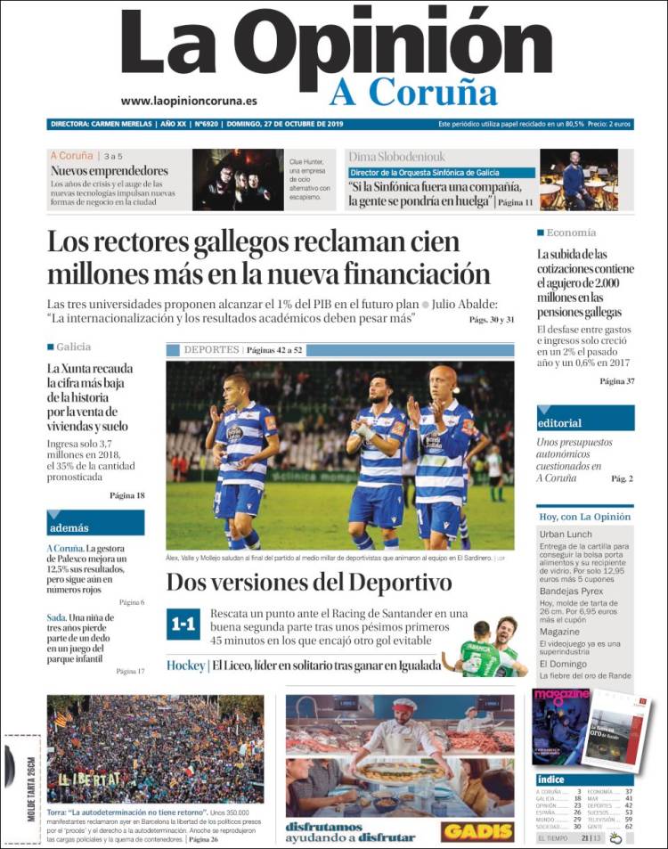 Portada de La Opinión de A Coruña (España)