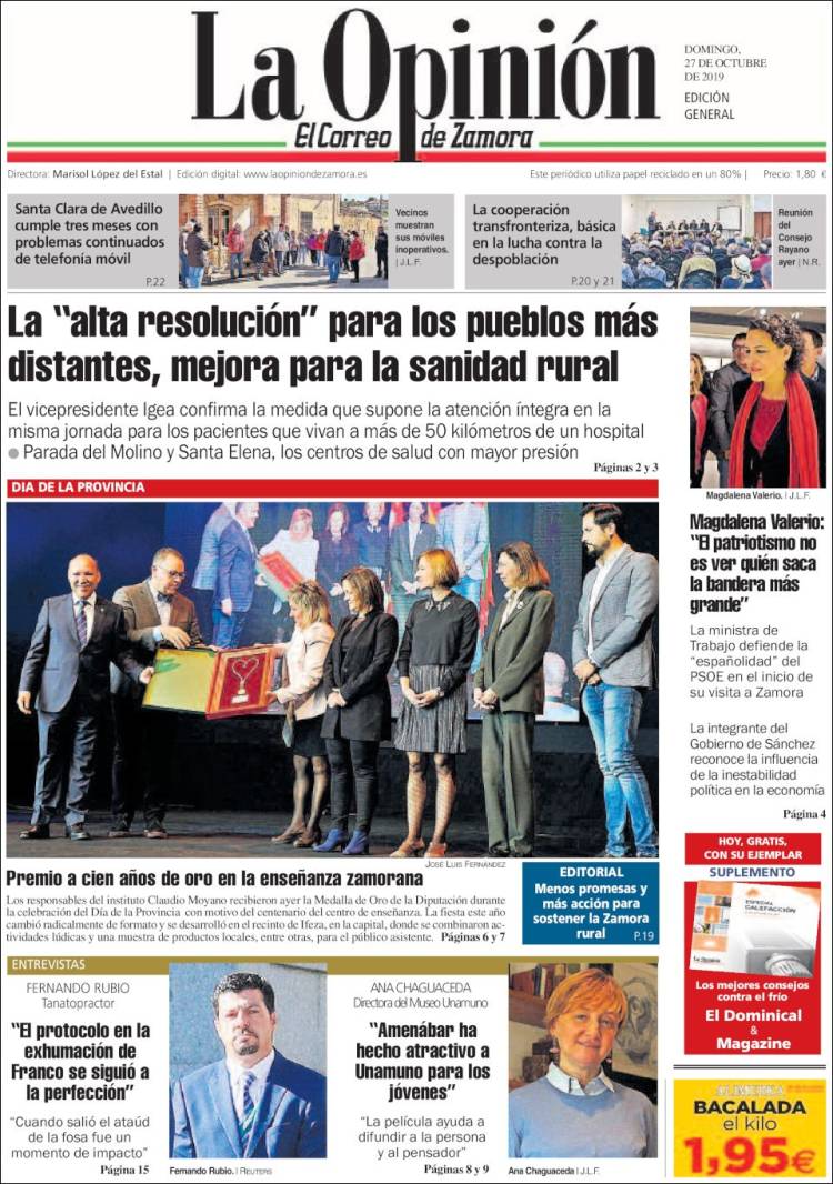 Portada de La Opinión - El Correo de Zamora (España)